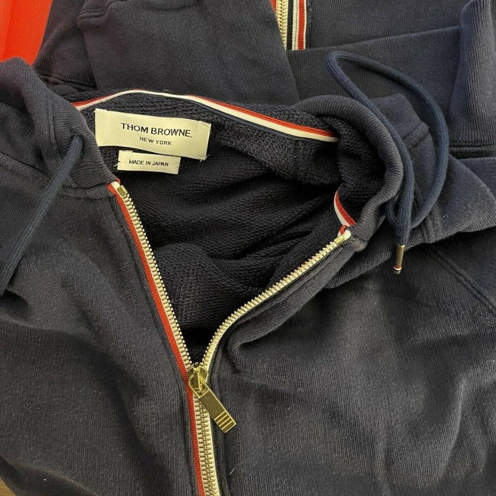Authentic Thom Browne Zip Up Hoodie Navy Blue New Size 4
